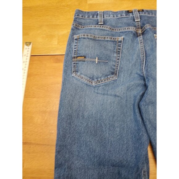 Ariat Rebar M4 Relaxed Boot Size 36x32 Mens Denim Work Blue Jeans Med Wash EUC - Picture 11 of 16
